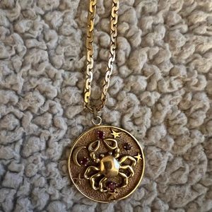 Vintage 14k Yellow Gold Crab Medallion Necklace with Rubies and 14k Gold Chain